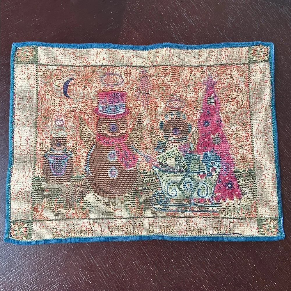 Pair of “We Wish You a Merry Christmas” tapestry-like placemats
